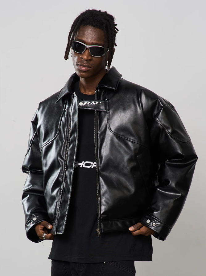 Harsh and Cruel Embroidered Logo Leather Motor Jacket