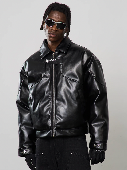 Harsh and Cruel Embroidered Logo Leather Motor Jacket