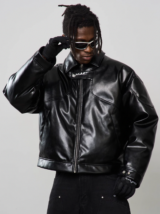 Harsh and Cruel Embroidered Logo Leather Motor Jacket