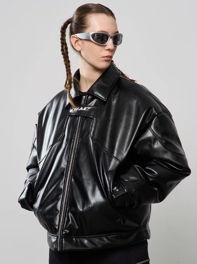 Harsh and Cruel Embroidered Logo Leather Motor Jacket