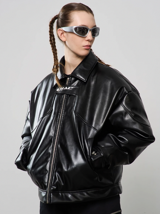 Harsh and Cruel Embroidered Logo Leather Motor Jacket