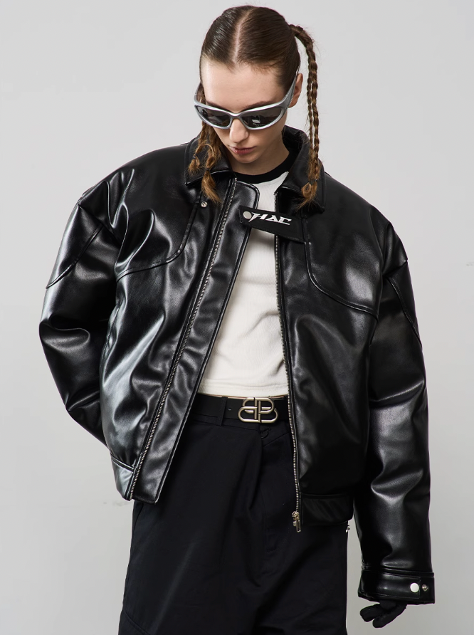 Harsh and Cruel Embroidered Logo Leather Motor Jacket