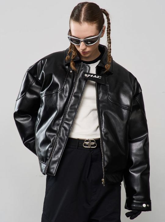 Harsh and Cruel Embroidered Logo Leather Motor Jacket