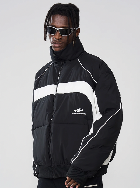 Harsh and Cruel Color Stitching Stand Up Collar Down Jacket