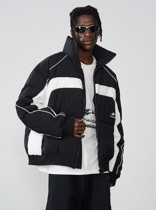 Harsh and Cruel Color Stitching Stand Up Collar Down Jacket