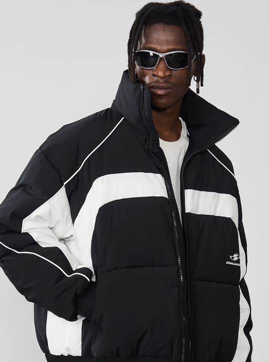 Harsh and Cruel Color Stitching Stand Up Collar Down Jacket