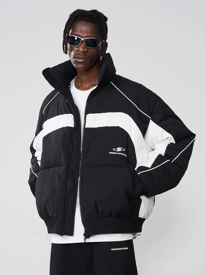 Harsh and Cruel Color Stitching Stand Up Collar Down Jacket