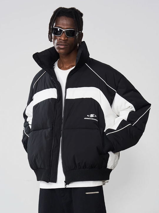 Harsh and Cruel Color Stitching Stand Up Collar Down Jacket