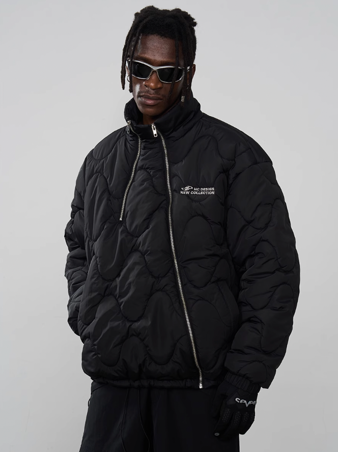Harsh and Cruel Quilted Pattern Irregular Zipper Down Jacket