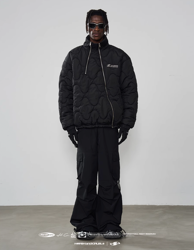 Harsh and Cruel Quilted Pattern Irregular Zipper Down Jacket