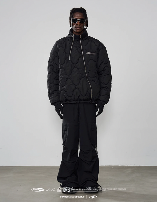 Harsh and Cruel Quilted Pattern Irregular Zipper Down Jacket