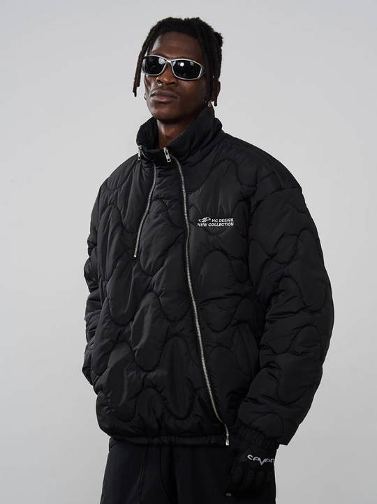 Harsh and Cruel Quilted Pattern Irregular Zipper Down Jacket