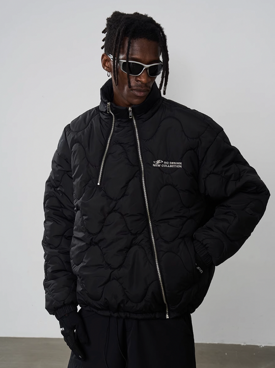 Harsh and Cruel Quilted Pattern Irregular Zipper Down Jacket