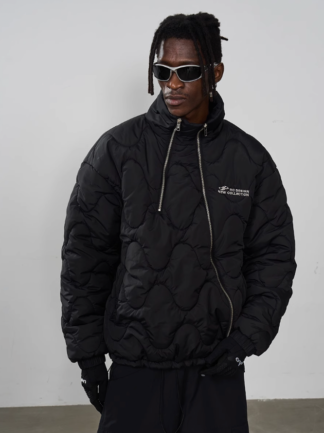 Harsh and Cruel Quilted Pattern Irregular Zipper Down Jacket