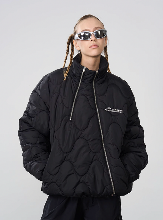 Harsh and Cruel Quilted Pattern Irregular Zipper Down Jacket