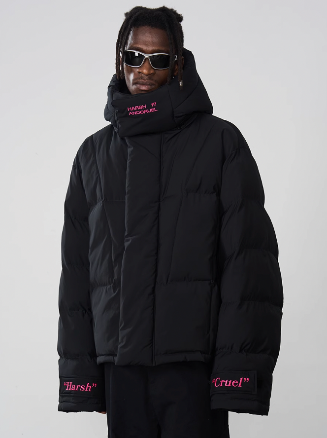 Harsh and Cruel Embroidered Logo Loose Sleeves Down Jacket