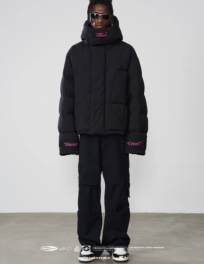 Harsh and Cruel Embroidered Logo Loose Sleeves Down Jacket