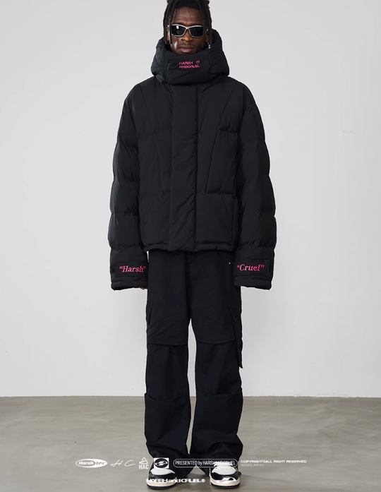 Harsh and Cruel Embroidered Logo Loose Sleeves Down Jacket