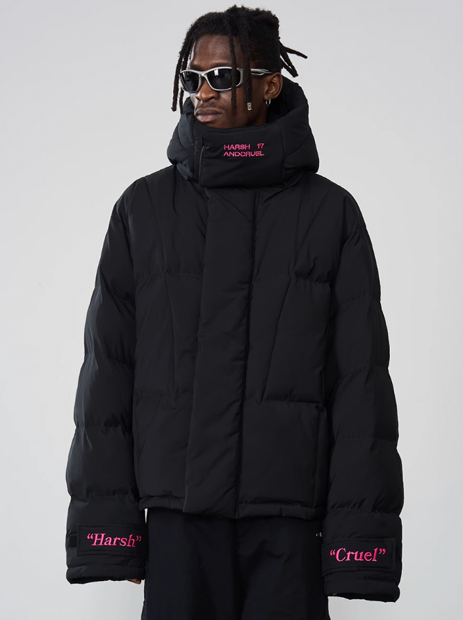Harsh and Cruel Embroidered Logo Loose Sleeves Down Jacket