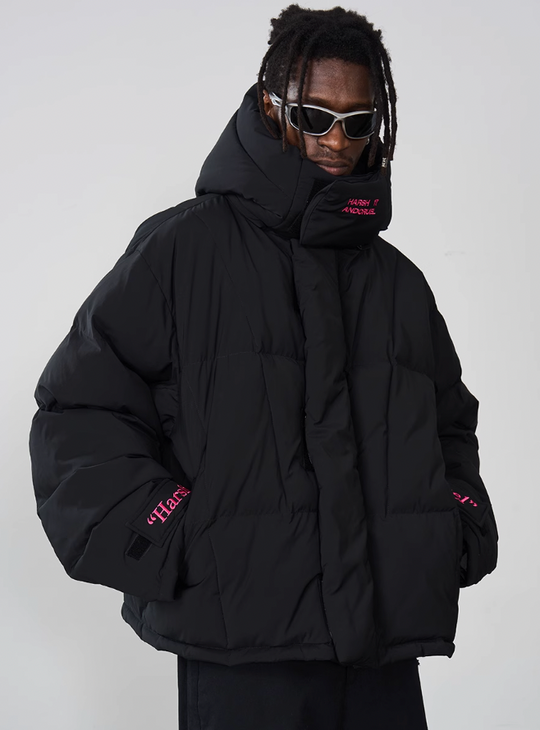 Harsh and Cruel Embroidered Logo Loose Sleeves Down Jacket