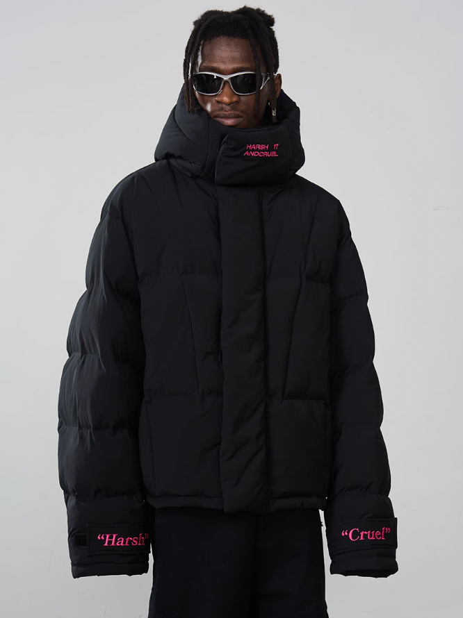 Harsh and Cruel Embroidered Logo Loose Sleeves Down Jacket