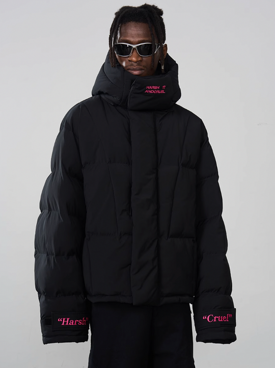 Harsh and Cruel Embroidered Logo Loose Sleeves Down Jacket