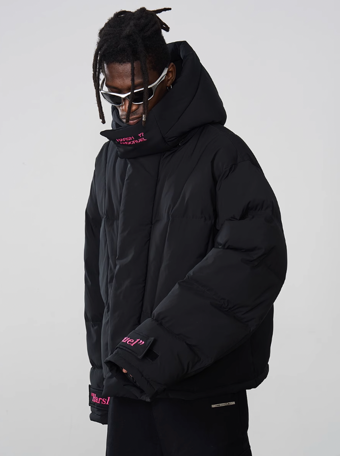 Harsh and Cruel Embroidered Logo Loose Sleeves Down Jacket