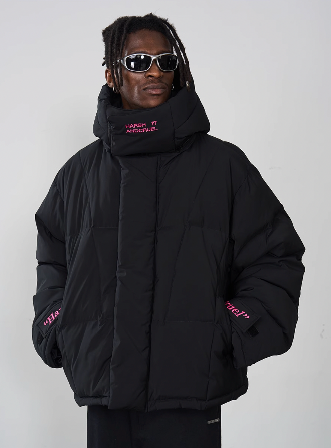 Harsh and Cruel Embroidered Logo Loose Sleeves Down Jacket