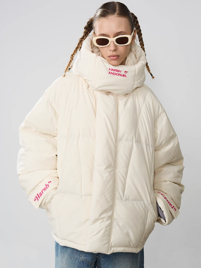 Harsh and Cruel Embroidered Logo Loose Sleeves Down Jacket