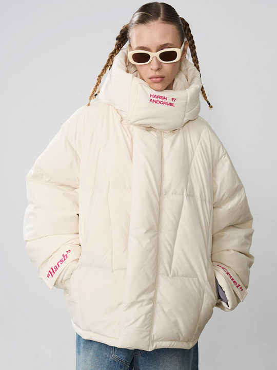Harsh and Cruel Embroidered Logo Loose Sleeves Down Jacket