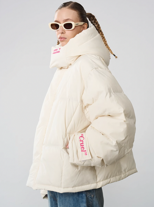 Harsh and Cruel Embroidered Logo Loose Sleeves Down Jacket