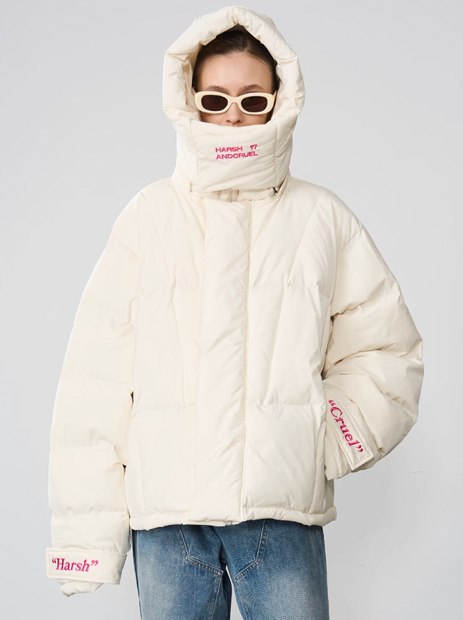 Harsh and Cruel Embroidered Logo Loose Sleeves Down Jacket