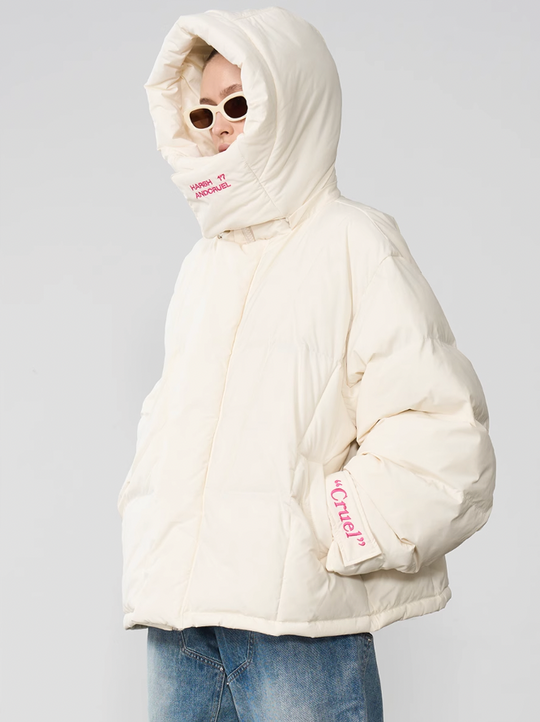 Harsh and Cruel Embroidered Logo Loose Sleeves Down Jacket