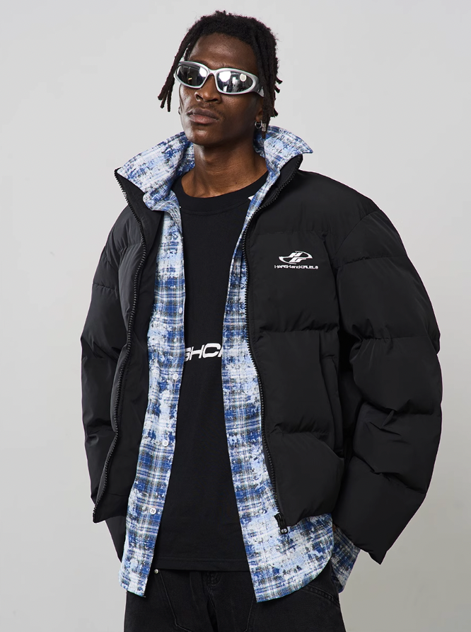 Harsh and Cruel Two Piece Plaid Shirt Down Jacket