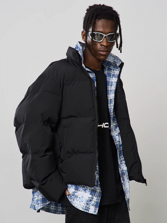 Harsh and Cruel Two Piece Plaid Shirt Down Jacket