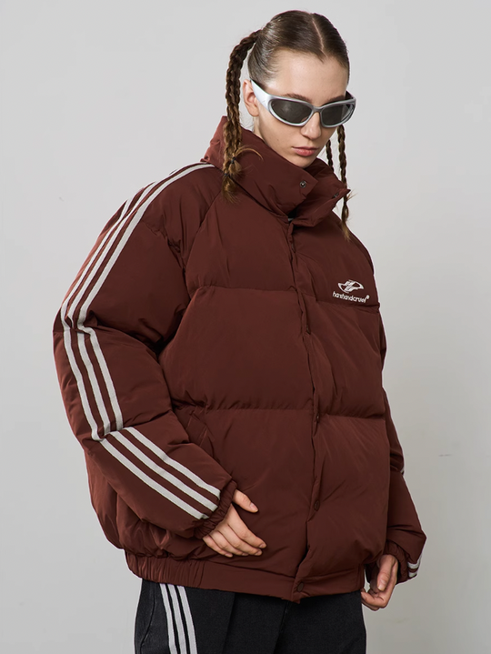 Harsh and Cruel Striped Sleeves Embroidered Logo Down Jacket