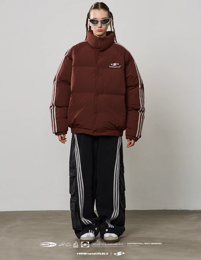 Harsh and Cruel Striped Sleeves Embroidered Logo Down Jacket