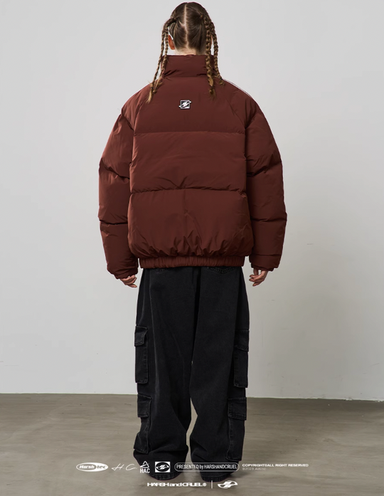 Harsh and Cruel Striped Sleeves Embroidered Logo Down Jacket