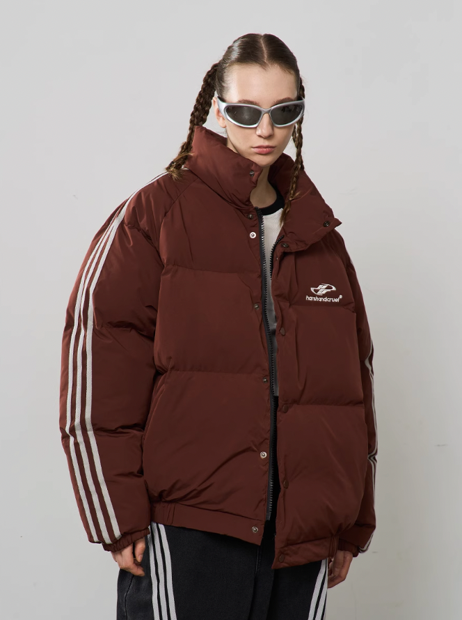 Harsh and Cruel Striped Sleeves Embroidered Logo Down Jacket