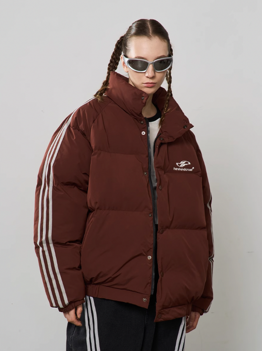 Harsh and Cruel Striped Sleeves Embroidered Logo Down Jacket