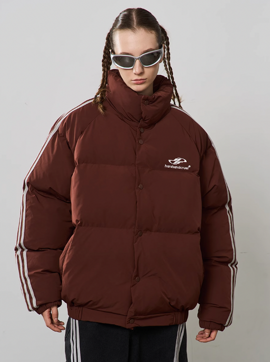 Harsh and Cruel Striped Sleeves Embroidered Logo Down Jacket