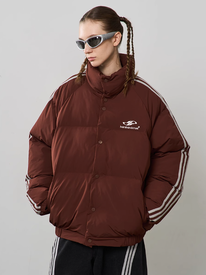 Harsh and Cruel Striped Sleeves Embroidered Logo Down Jacket
