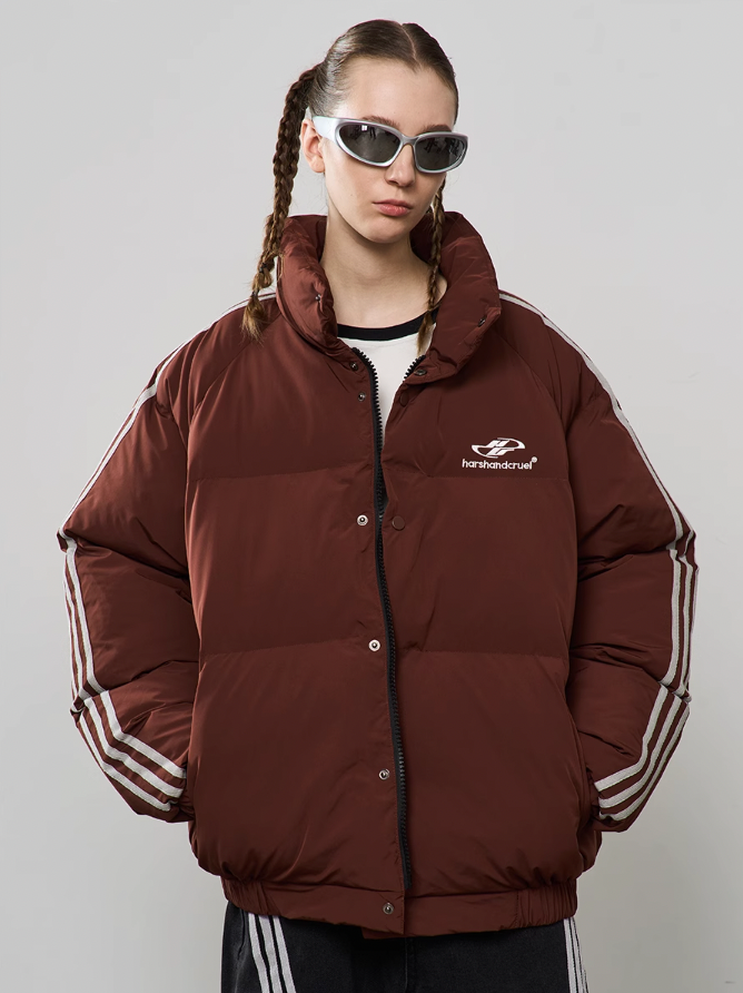 Harsh and Cruel Striped Sleeves Embroidered Logo Down Jacket