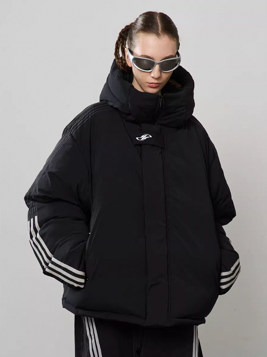 Harsh and Cruel Stand Up Collar Striped Hooded Down Jacket