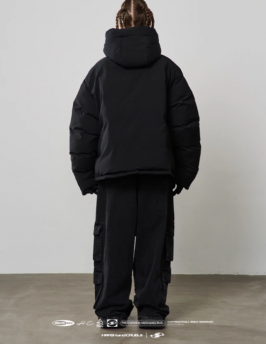 Harsh and Cruel Stand Up Collar Striped Hooded Down Jacket