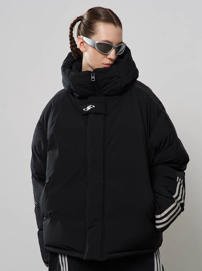 Harsh and Cruel Stand Up Collar Striped Hooded Down Jacket