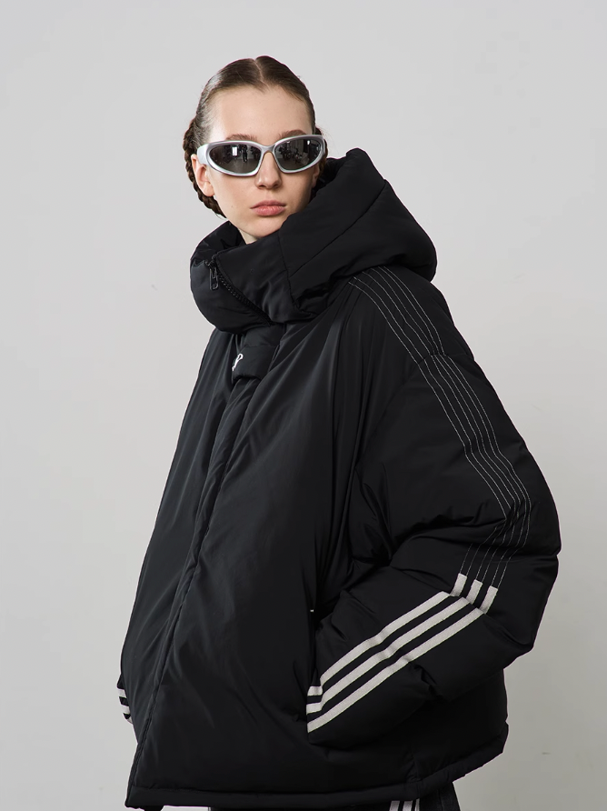 Harsh and Cruel Stand Up Collar Striped Hooded Down Jacket