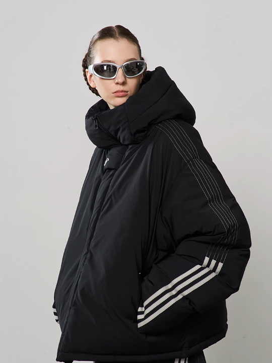 Harsh and Cruel Stand Up Collar Striped Hooded Down Jacket