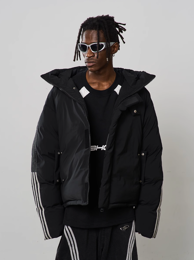 Harsh and Cruel Stand Up Collar Striped Hooded Down Jacket