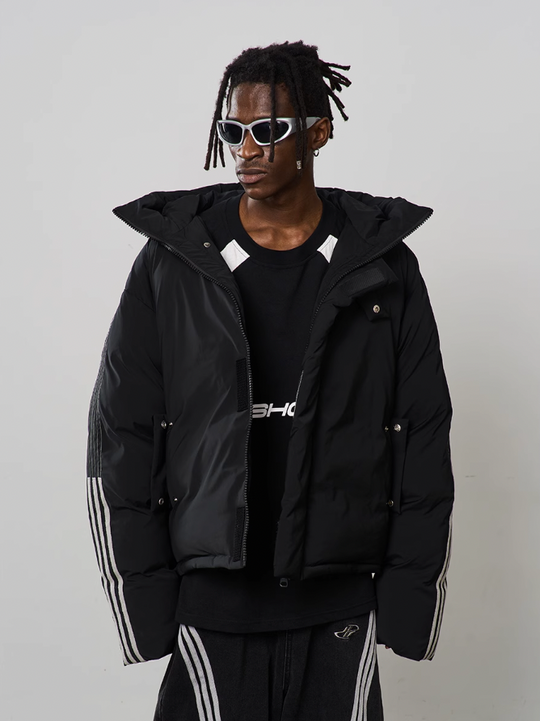 Harsh and Cruel Stand Up Collar Striped Hooded Down Jacket